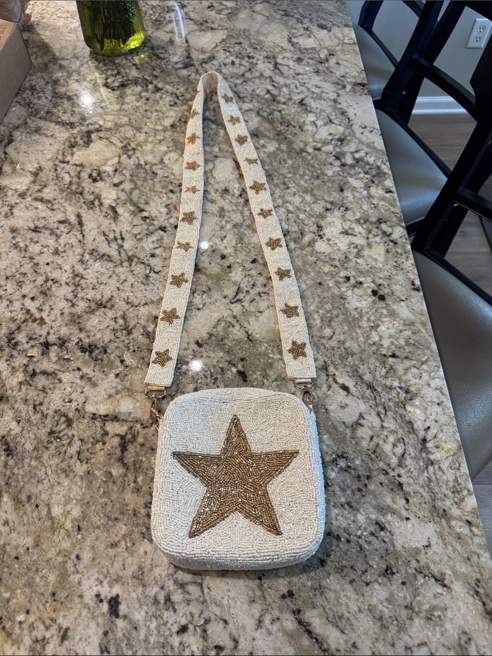 Beaded Star Crossbody Bag - White & Gold
Used one time!!!